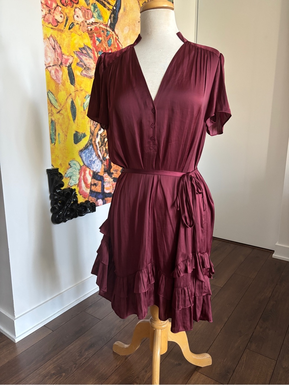 Zadig & Voltaire Burgundy Short-Sleeve Ruffle Wrap Dress